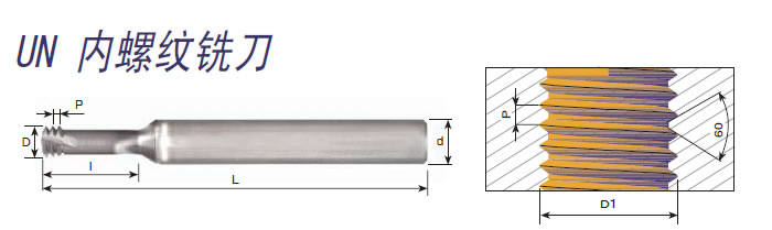 小孔UN螺紋銑刀，整體硬質(zhì)合金小孔UN螺紋銑刀刀具圖